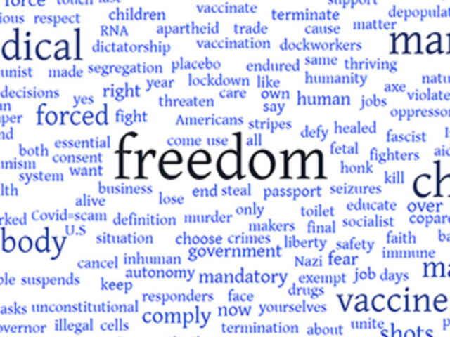 A word cloud, created by researcher Tim F. Liao shows the most frequently used words in the protest slogans, with those in larger text being the most common.